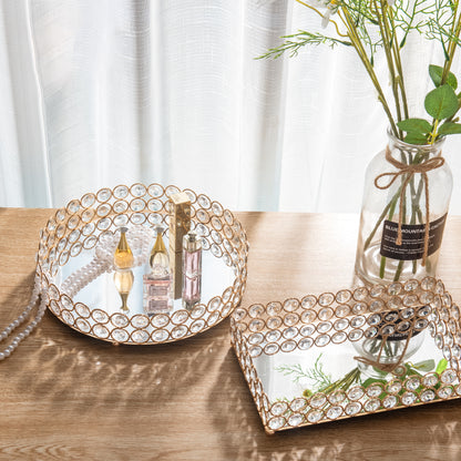 Elegant Crystal Makeup Organizer Tray on a balcony table, enhancing the stylish home atmosphere