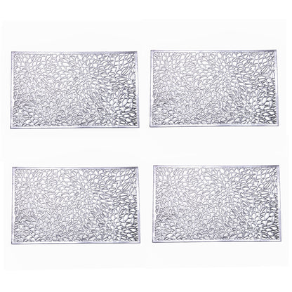Feyarl Silver Reversible PVC Placemats Set with Metallic Woven Lace Design for Elegant Dining Table Protection