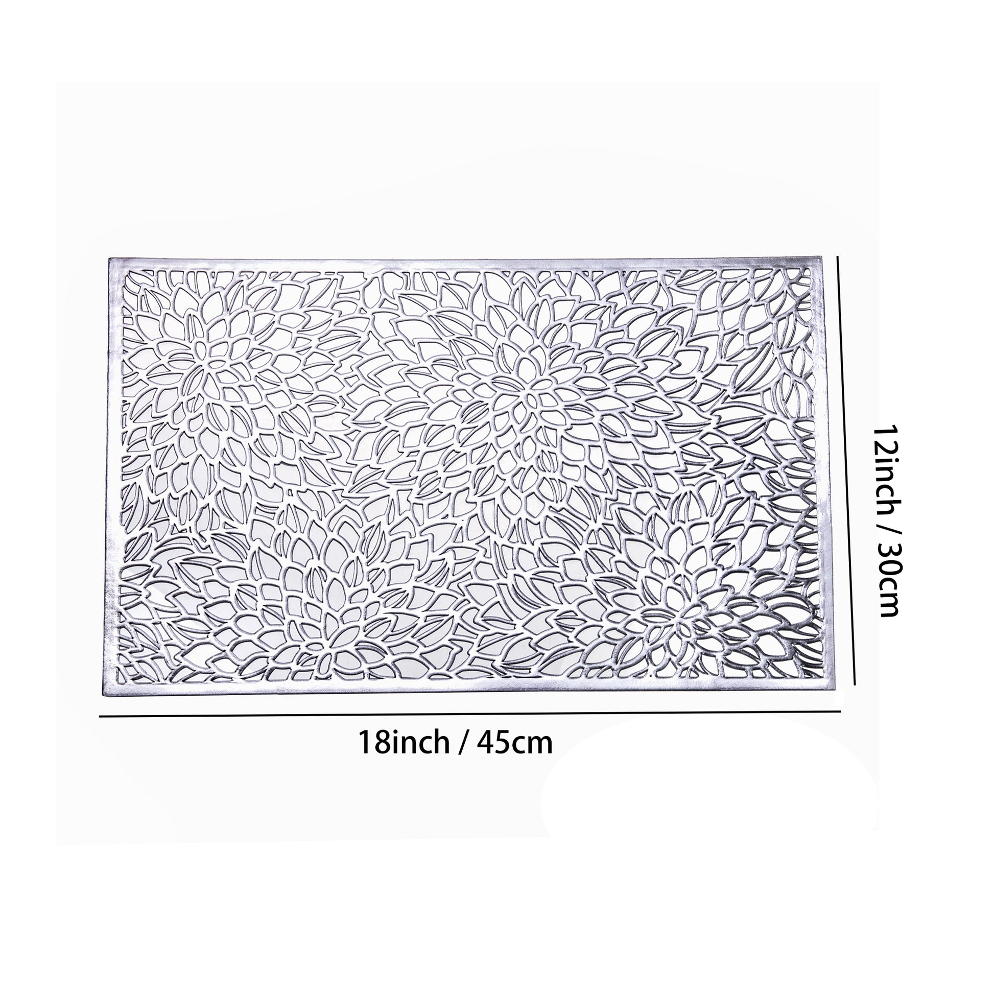Feyarl Silver Reversible PVC Placemat with Detailed 18 x 12 Inch Size Measurements