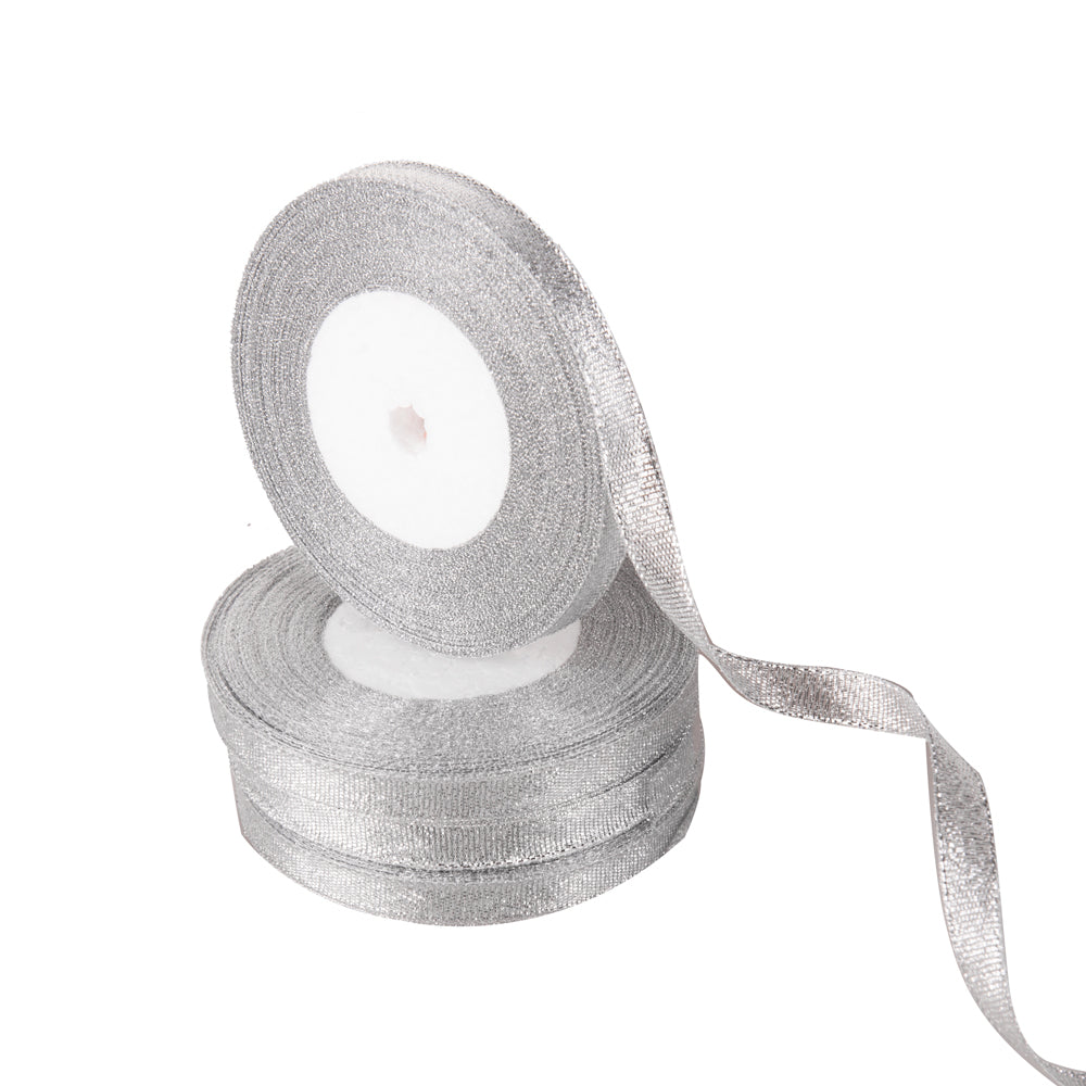 Feyarl Silver Glitter Ribbon with Sleek Metallic Luster and Sophisticated Shimmering Detail for Elegant Crafts