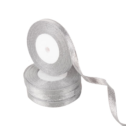 Feyarl Silver Glitter Ribbon with Sleek Metallic Luster and Sophisticated Shimmering Detail for Elegant Crafts