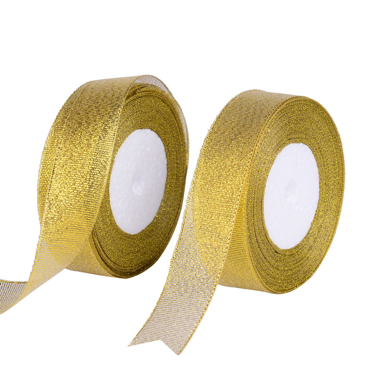 Feyarl Gold Metallic Glitter Ribbon Roll Featuring Rich Golden Shine, Detailed Woven Pattern, and Premium Crafting Appeal
