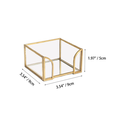 Glass Sticky Note Holder dimension chart highlighting the compact 3.54 × 3.54 × 1.97 inch desktop size