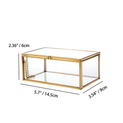 Gold Glass Storage Box showing 5.7 x 3.54 x 2.36 inch dimensions for accurate product size reference