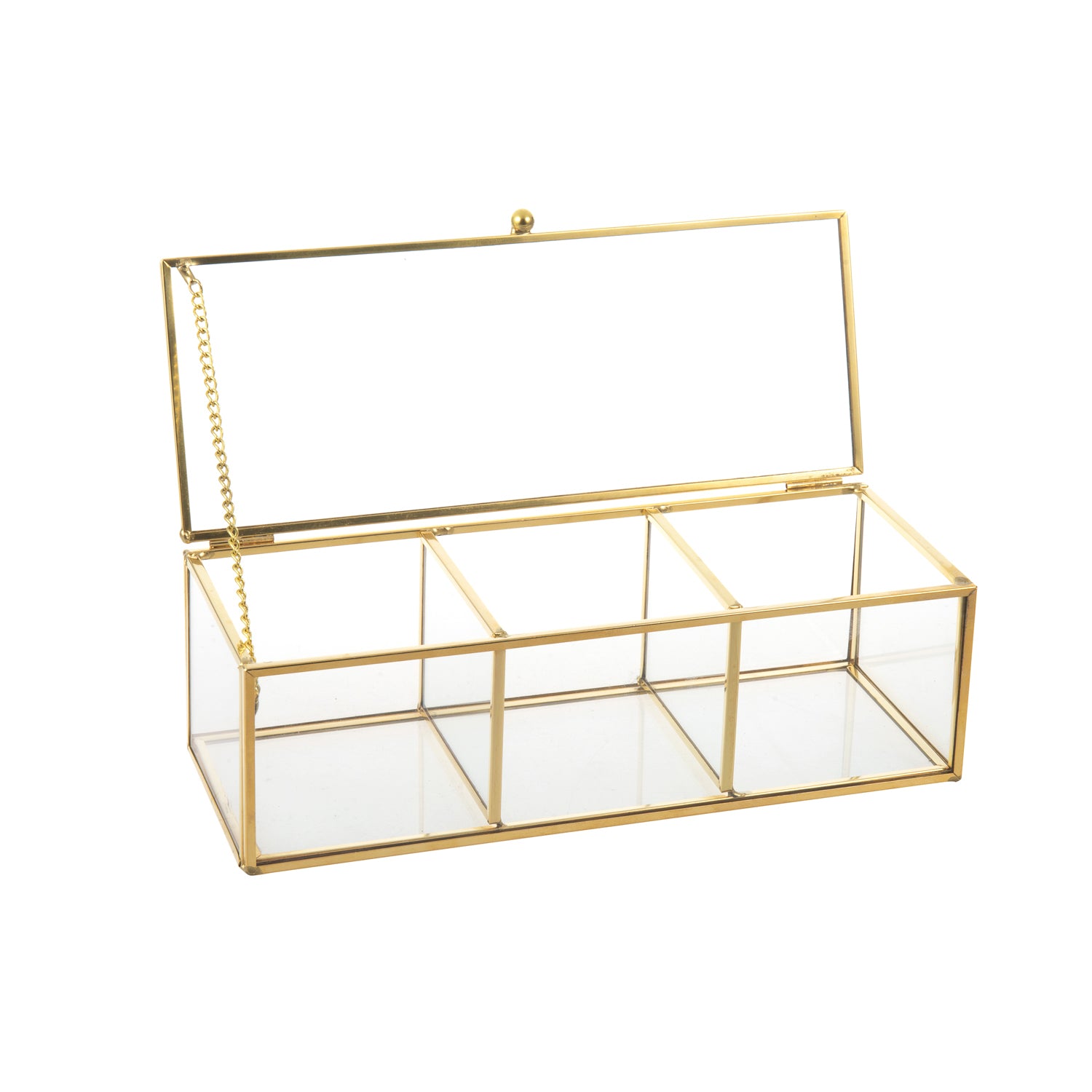 Gold Glass Storage Box with an elegant three-compartment design for stylish organization and decorative display
