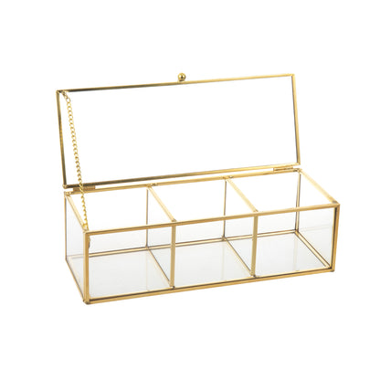 Gold Glass Storage Box with an elegant three-compartment design for stylish organization and decorative display
