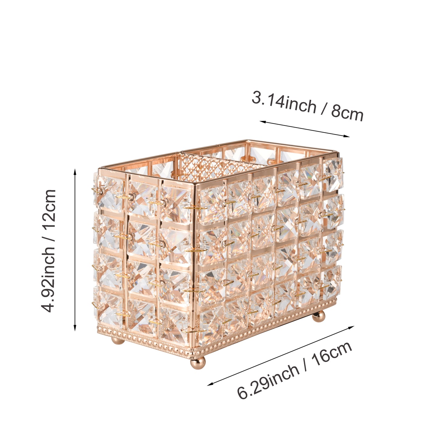 Gold Crystal Organizer with measurement details providing a clear reference for product dimensions