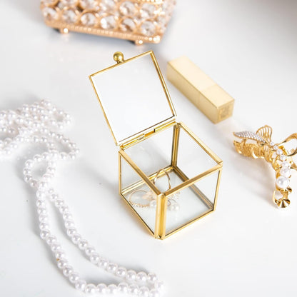 Small Gold Glass Jewelry Box organizing everyday jewelry to keep rings and accessories neatly stored