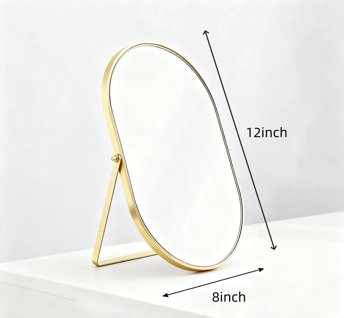 Feyarl Oval Vanity Mirror with 12 Inch Height and 8 Inch Width Measurement Details