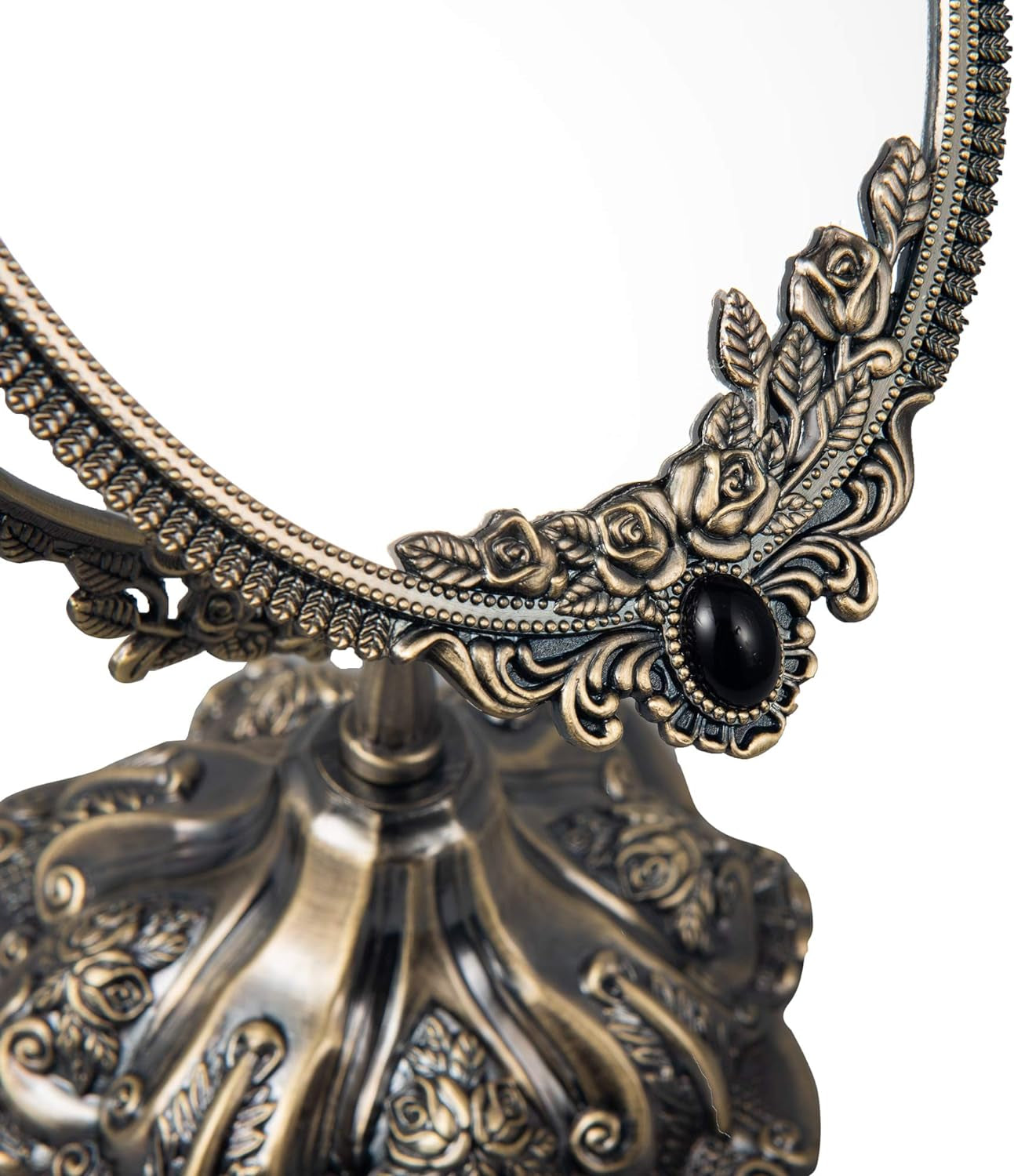 Antique-inspired decorative makeup mirror with floral detailing