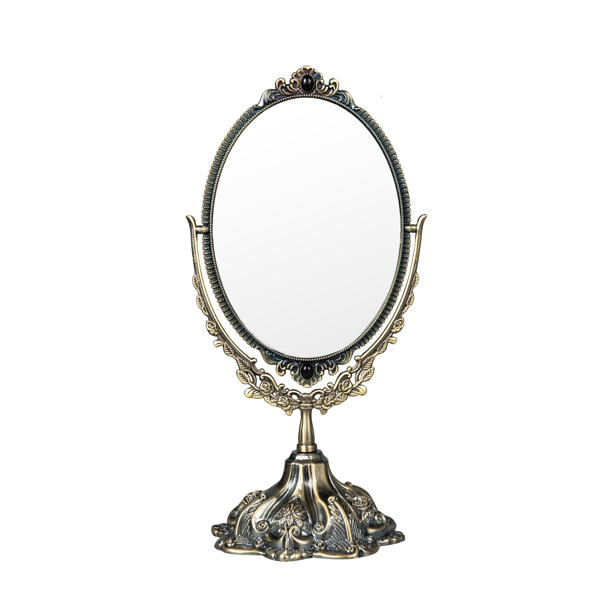 Feyarl Vintage Vanity Mirror with elegant floral edges and two-sided swivel design for a refined beauty space