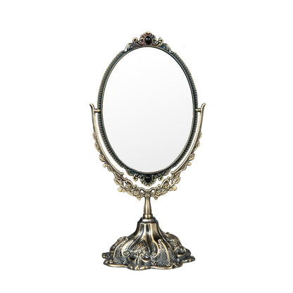 Feyarl Vintage Vanity Mirror with elegant floral edges and two-sided swivel design for a refined beauty space