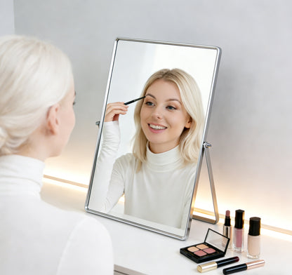Feyarl Desktop Makeup Vanity Mirror Used on a Vanity Table During a Daily Beauty Routine with a Clear Reflection