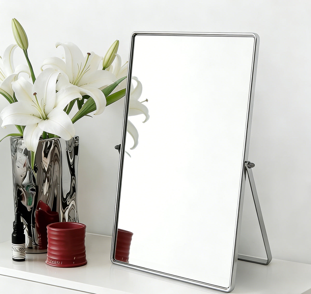 Sliver Tabletop Vanity Mirror Featuring a Spacious Clear Reflection Area for Makeup, Grooming, and Daily Beauty Use