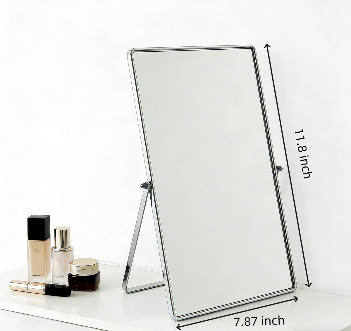 Feyarl Desktop Makeup Vanity Mirror Size Diagram Showing 11.8 Inch Length and 7.87 Inch Width Dimensions