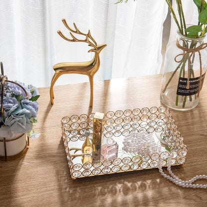 Luxury Handcrafted Crystal Vanity Tray filled with jewelry and accessories as an elegant centerpiece for bedroom decor