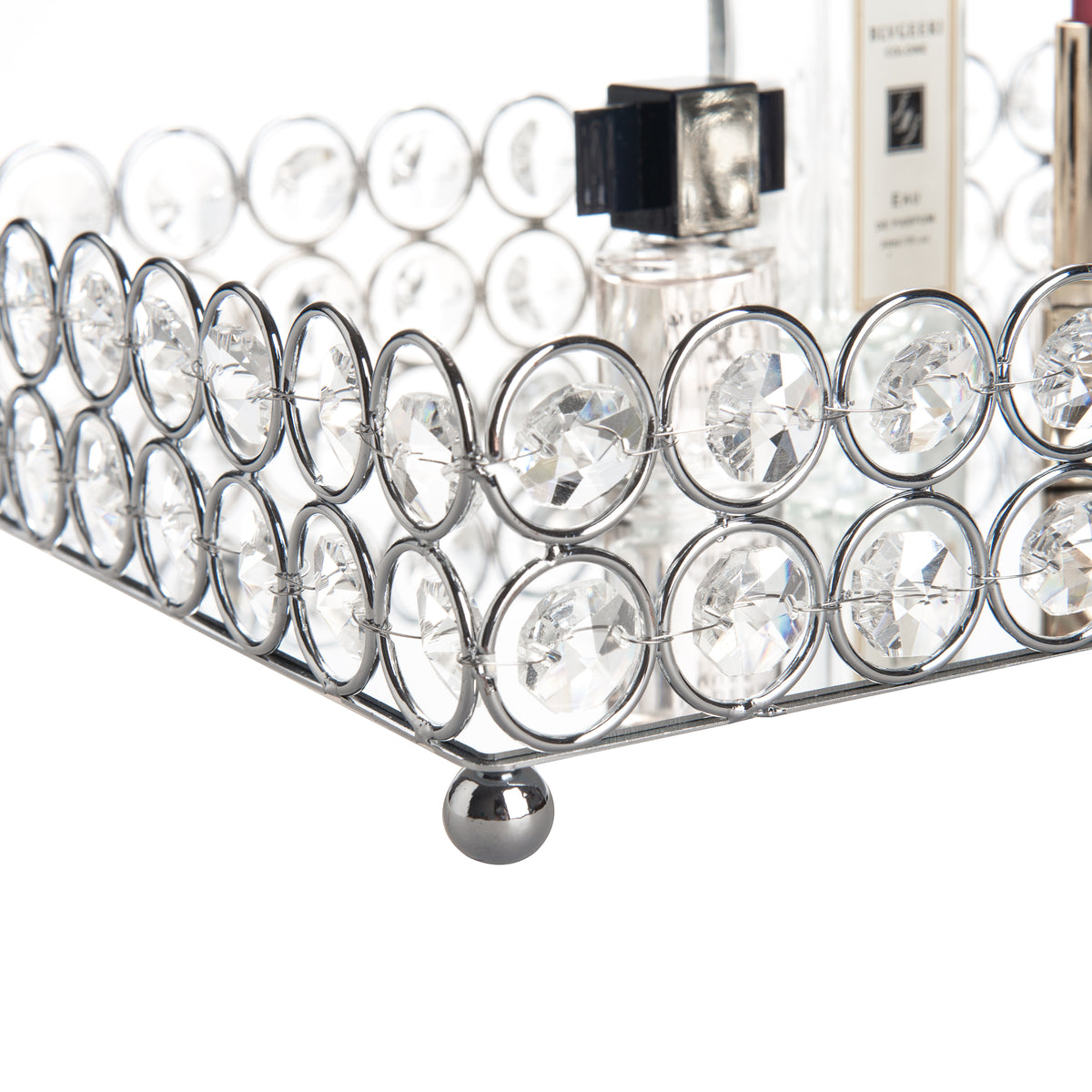 Crystal Vanity Tray detail view showcasing decorative ball feet that provide stable support and enhance the overall appearance