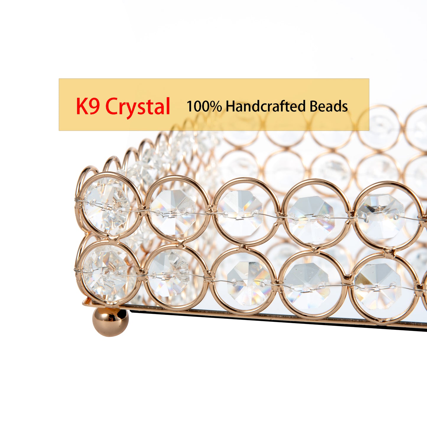 Handcrafted K9 Crystal Vanity Tray close-up highlighting layered crystal beads and premium decorative details