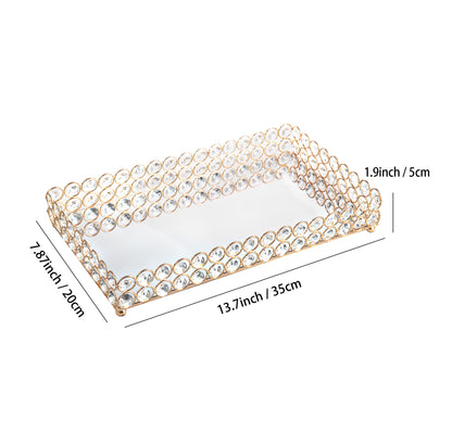 Crystal Vanity Tray size guide showing detailed product dimensions of 13.7 x 7.87 x 1.9 inches