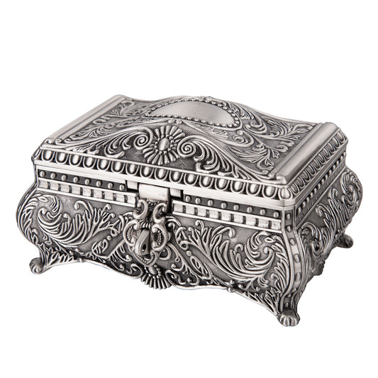 Feyarl Vintage Jewelry Box with Floral Details and Velvet Interior for Storing Rings, Earrings, and Small Keepsakes