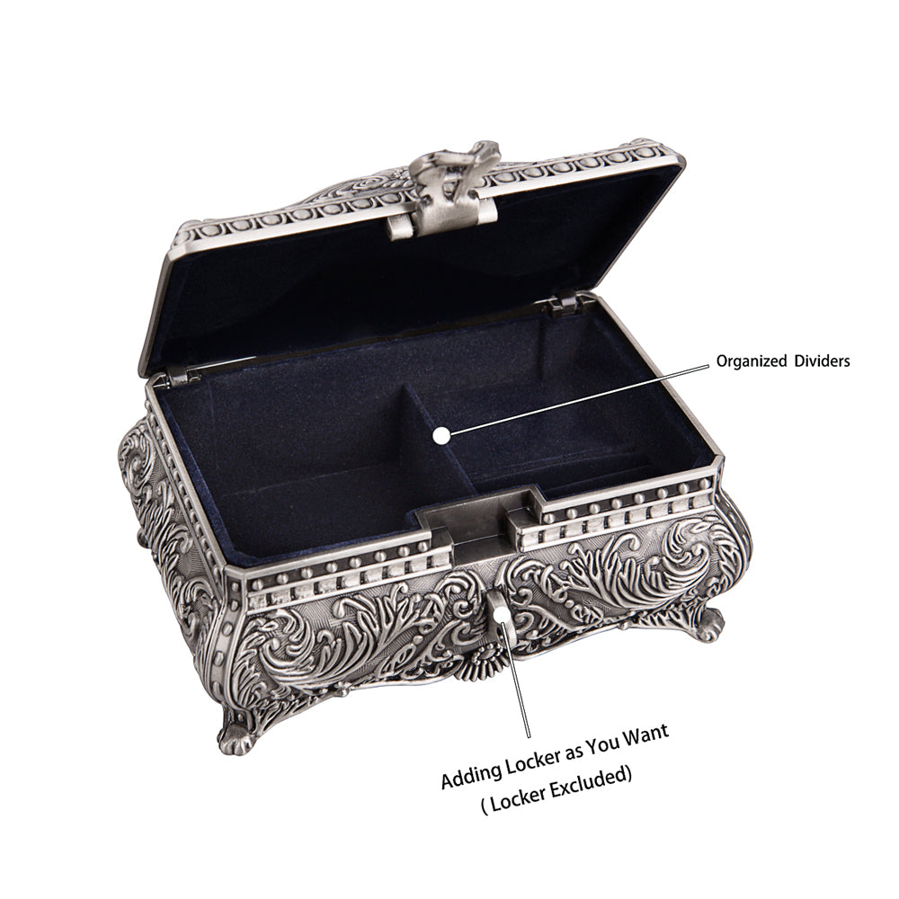 Open Vintage Jewelry Box Featuring Velvet Lined Interior and Built-In Lock Hole for Optional Lock Use