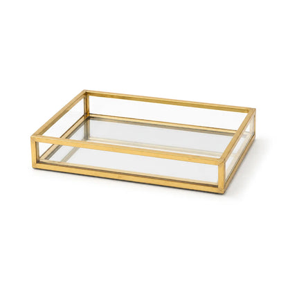 Feyarl Gold Glass Jewelry Tray with clear glass sides for elegant display and organized storage of small essentials