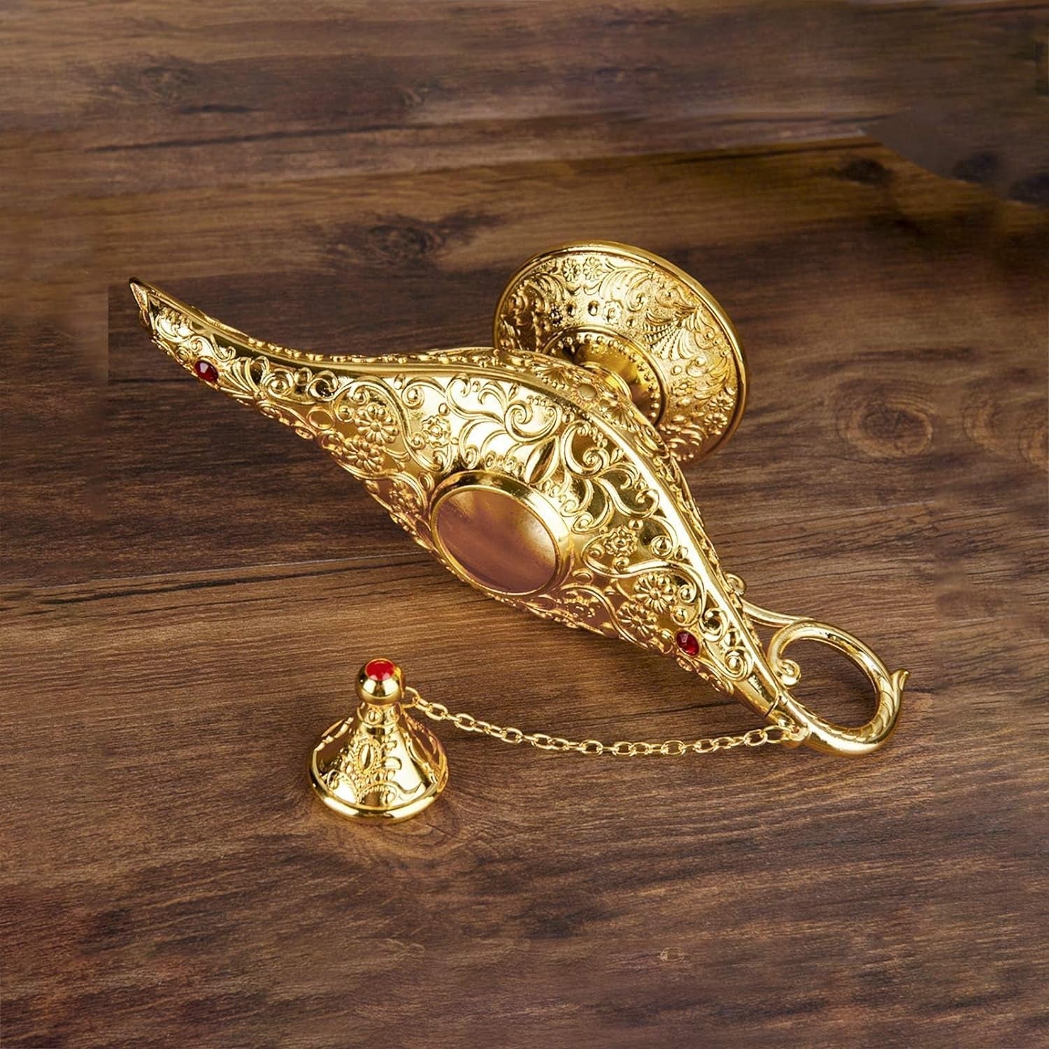 Vintage Aladdin Legend Lamp Magic Genie Wishing Light Pot Classic Costume Props Lamp Home Tabletop Decor Crafts Display for Home Birthday Gift Wedding Christmas (Gold)
