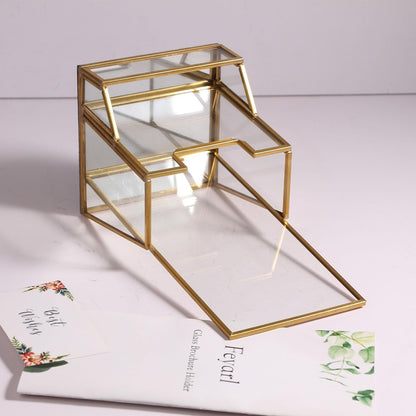 Gold Glass Brochure Holder Pamphlets Cards Literature Holder Flyer Trifold Holder Glass Display Stand with Business Card Holder for Brochures Magazines Literatures Display Countertop