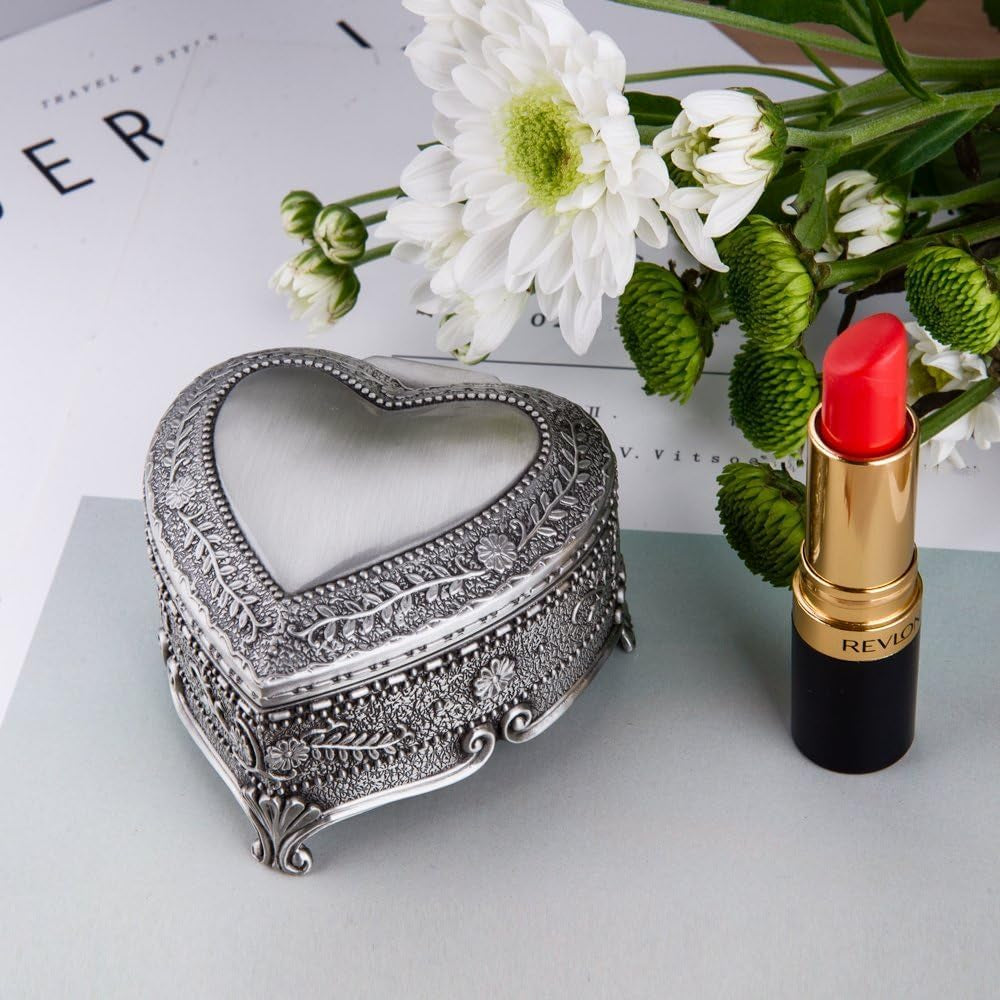 Vintage Jewelry Trinket Box Heart Shape Ring Earrings Treasure Storage Chest Case Keepsake Organizer Box for Girl Woman Brithday Wedding Gift
