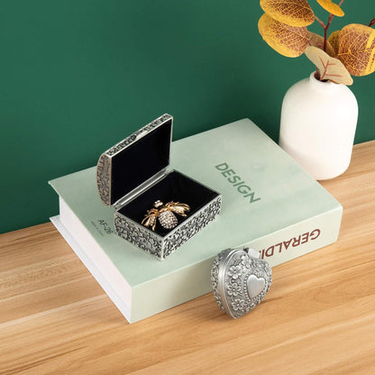 Small Vintage Jewelry Trinket Box Ring Earrings Necklace Organizer Case Metal Treasure Chest Storage Keepsake Gift Box for Girls Birthday Gift