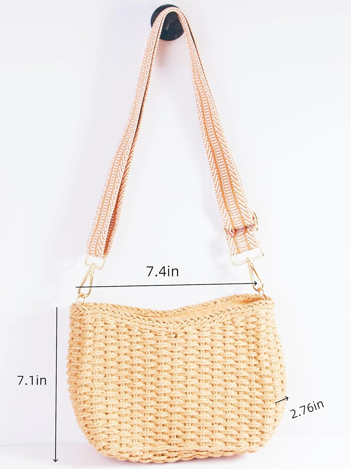 Woven Crossbody Bag Straw Bag Shoulder Bag Adjustable Shoulder,Chain Strap Bag Summer Beach Bag, Beige