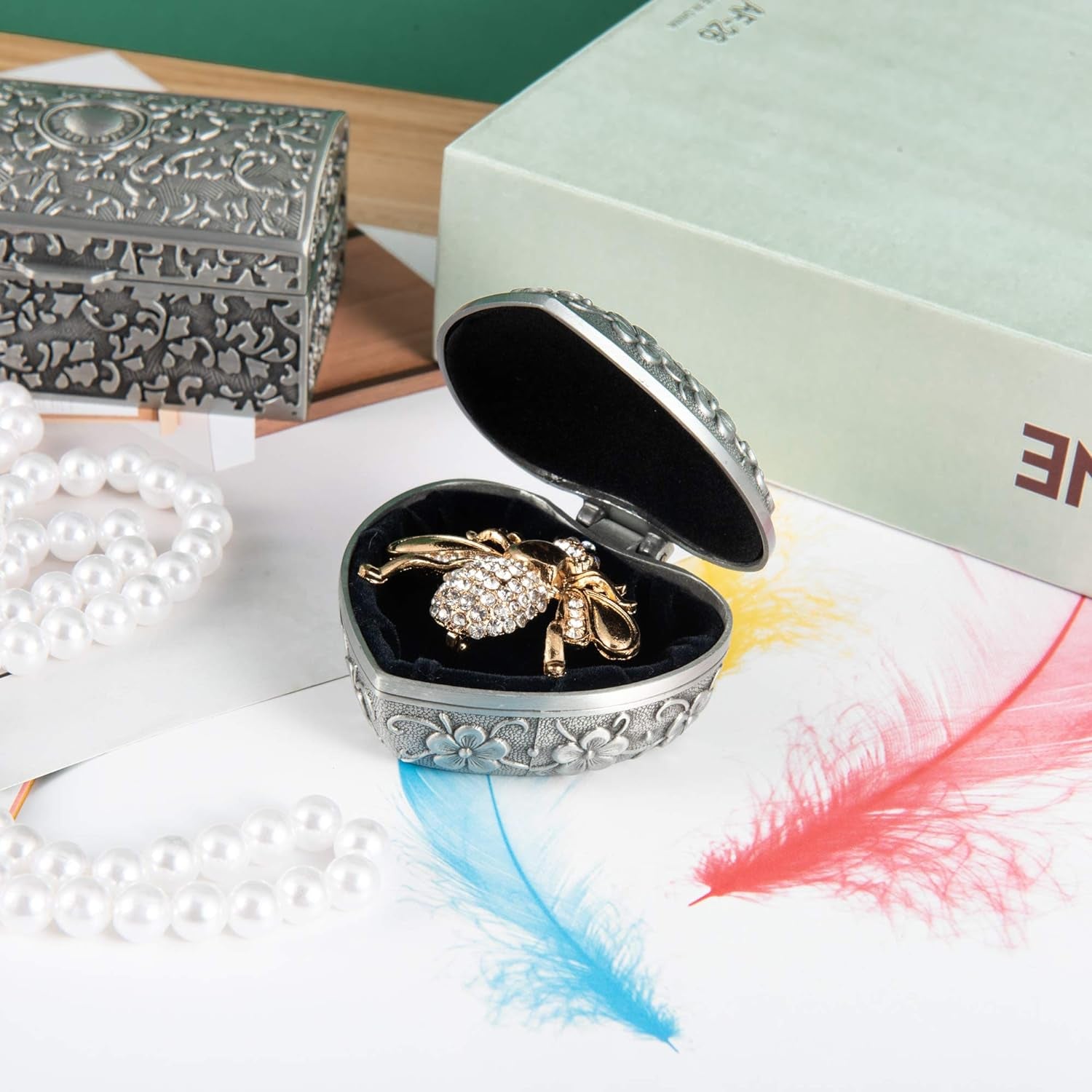 Small Vintage Jewelry Trinket Box Ring Earrings Necklace Organizer Case Metal Treasure Chest Storage Keepsake Gift Box for Girls Birthday Gift