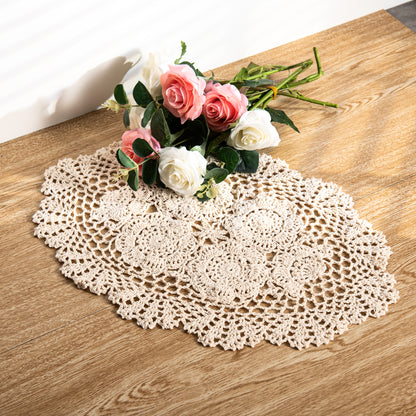 Eiyye Lot de 2 napperons ovales en coton crocheté faits à la main en dentelle 30,5 x 43,2 cm, beige