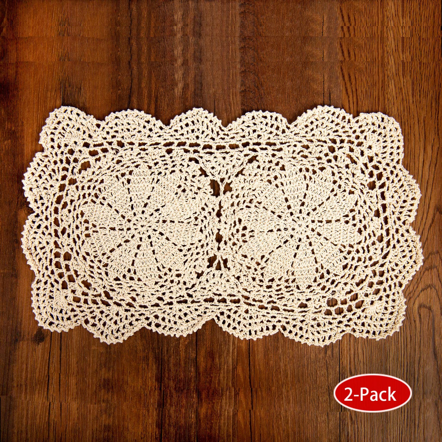 Eiyye 2-Pieces Handmade Cotton Crochet Doilies Rectangle Lace Table Crochet Placemats 10.6X16.9 Inch (White)