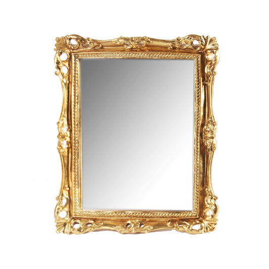 Feyarl Gold Rectangular Vintage Makeup Mirror | 10.8 x 9.4 Inch Resin Vanity Mirror for Wall-Mounted or Tabletop Use | Elegant Decorative Dresser & Desktop Mirror